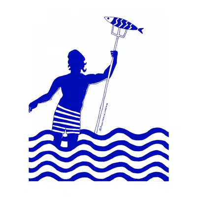 Awol Blue / White Greek God, Gone Fishing: Nautical Island Hopping Art Print In Blue/white