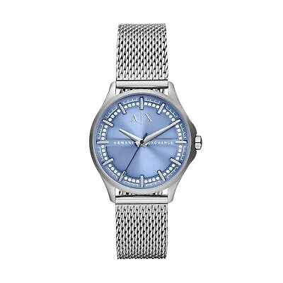 Pre-owned Ax Armani Exchange Armani Exchange Women's Three-hand Stainless Steel Mesh Band Watch Model Ax5275 In Silver/light Blue