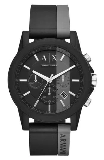 Ax Armani Exchange Chronograph Stripe Silicone Strap Watch, 45mm In Grey/black