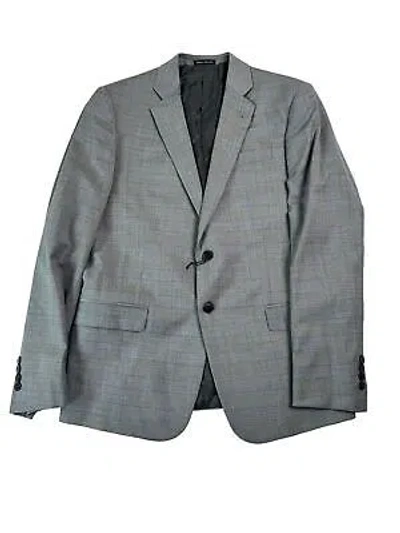Pre-owned Ax Armani Exchange Men's Slim-fit Plaid Suit Jacket 46r Grey / Light Blue In Gray