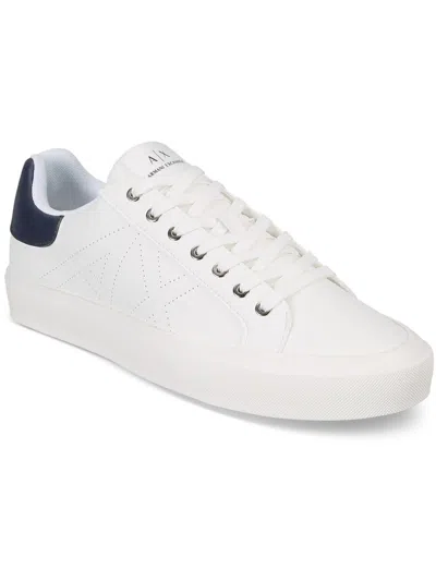 Ax Armani Exchange Mens Faux Leather Laser Cut Casual And Fashion Sneakers In White