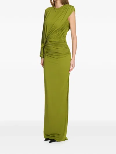 Axel 113 Aman One-shoulder Ruched Maxi Dress In Green