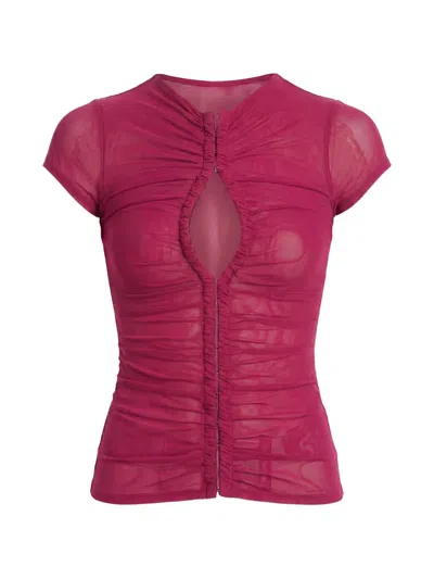 Axel 113 Gia Ruched Cut-out T-shirt In Burgundy