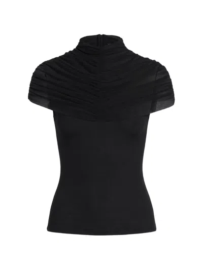 Axel 113 Grace Mesh-panel Ruched Top In Black