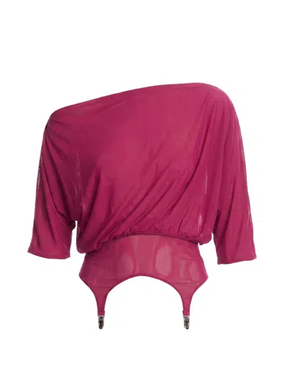 Axel 113 Kendall Off-shoulder Mesh Top In Burgundy