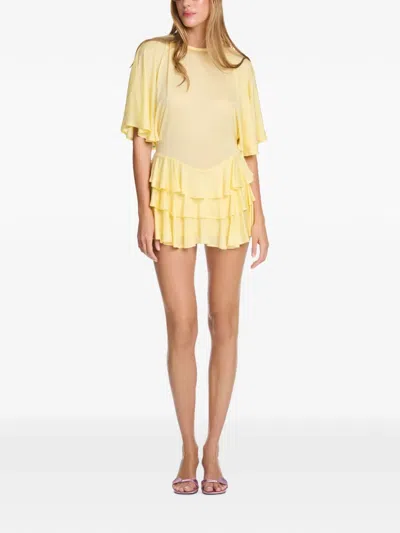 Axel 113 Pearl Semi-sheer Ruffled Mini Dress In Yellow