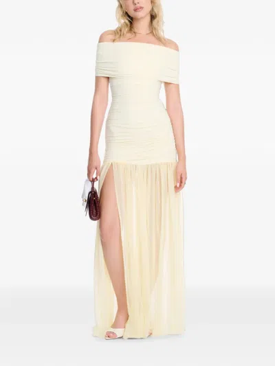 Axel 113 Selina Off-shoulder Ruched Maxi Dress In Neutral