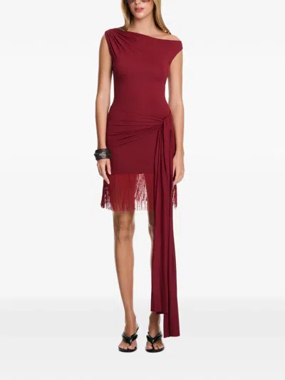 Axel 113 Tina Fringed-hem Draped Fitted Mini Dress In Red