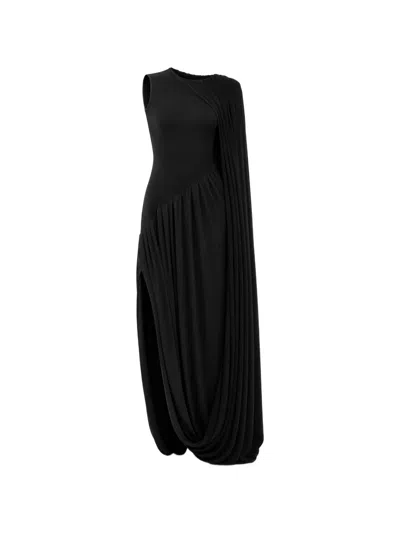 Axel 113 Valentina Draped Asymmetric Dress In Black