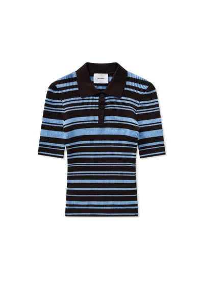Axel Arigato Anja Ribbed Polo Top In Blue