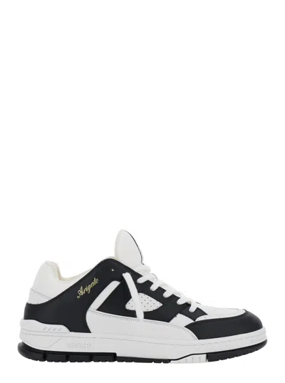 AXEL ARIGATO AXEL ARIGATO 'AREA LO' BLACK AND WHITE LOW TOP SNEAKERS WITH LAMINATED LEATHER IN LEATHER BLEND MAN