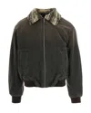 Axel Arigato Tweed-collar Cotton Bomber Jacket In Gray