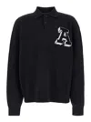 AXEL ARIGATO BLACK LONG SLEEVE POLO SWEATER WITH A JACQUARD IN COTTON BLEND MAN