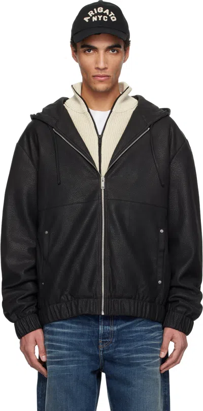 Axel Arigato Black Pebbled Hooded Faux-leather Jacket