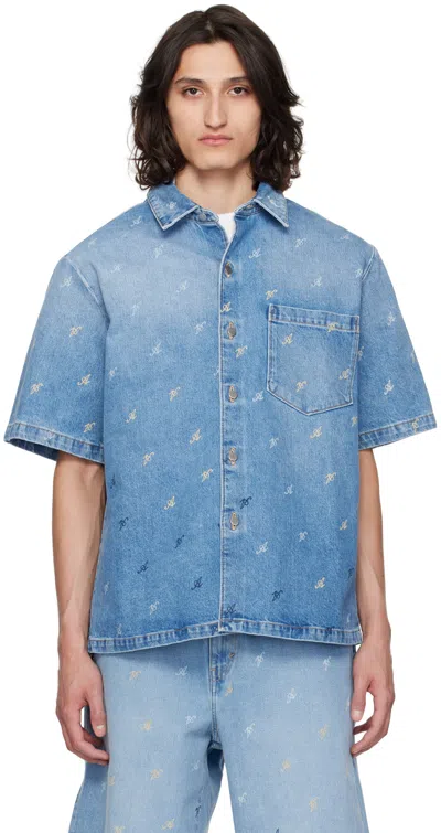 Axel Arigato Blue Miles Denim Shirt In Mid Blue
