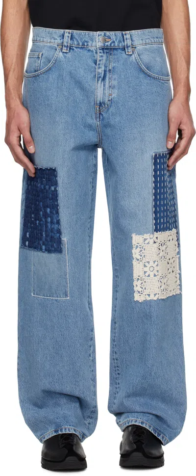 Axel Arigato Blue Patchwork Relaxed Jeans