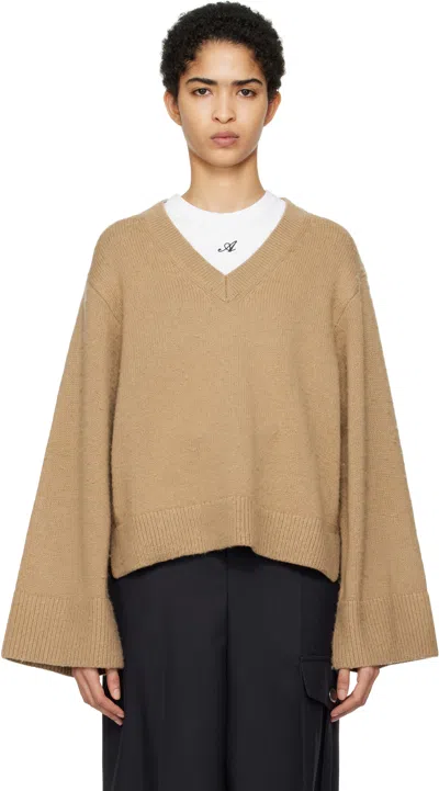 Axel Arigato Brown Rain V-neck Sweater In Camel