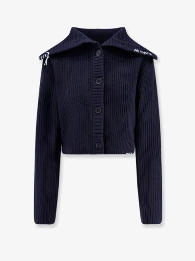 Axel Arigato Celin Ribbed Wool Blend Cardigan In Blue