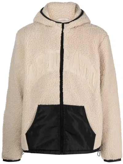 Axel Arigato Logo-patch Fleece Hooded Jacket In Ecru