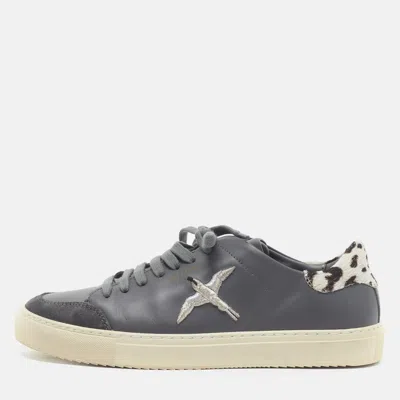 Pre-owned Axel Arigato Clean 90 Size 41 Grey/white Leopard Print Calf Hair And Leather Low Top Sneakers In Gray