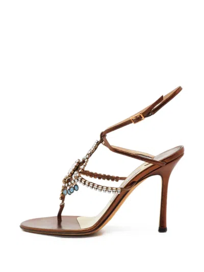 Pre-owned Axel Arigato Crystal-embellished T-strap Sandals In Brown
