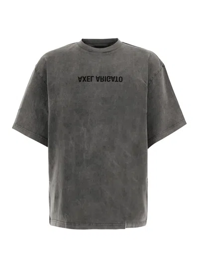 Axel Arigato Distort Washed Cotton T-shirt With Embroidered Logo, Crew Neck, Regular Fit In Black