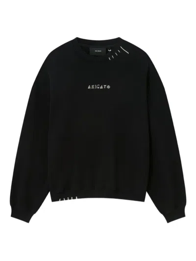 AXEL ARIGATO EMBROIDERED LOGO BLACK SWEATSHIRT WITH DROP SHOULDER DESIGN