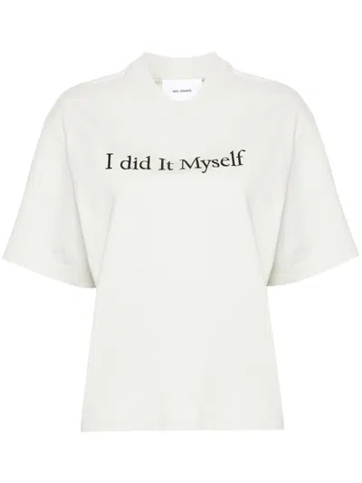Axel Arigato Embroidered-slogan Organic-cotton T-shirt In Green