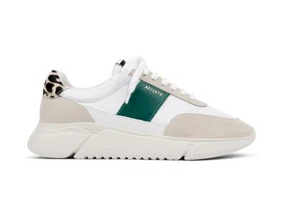 Pre-owned Axel Arigato Genesis Vintage Runner (women's) Sneakers In White/kale Green/leopard Print
