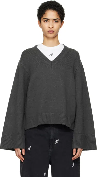 Axel Arigato Gray Rain V-neck Sweater In Dark Grey