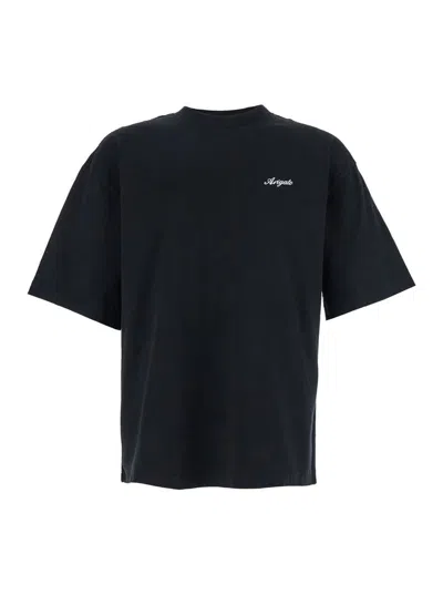AXEL ARIGATO BLACK T-SHIRT WITH EMBROIDERED LETTERING LOGO ON THE FRONT IN COTTON MAN