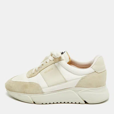 Pre-owned Axel Arigato Marathon Runner Size 38 White Canvas And Suede Low Top Sneakers