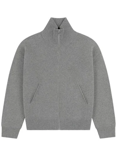 AXEL ARIGATO AXEL ARIGATO MEDIUM GREY MÉLANGE WOOL BLEND CARDIGAN WITH RIBBED TRIM AND FRONT ZIP