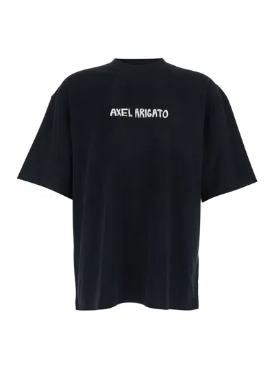 Axel Arigato Men Black Crewneck T-shirt With Logo Lettering On The Front In Cotton Man In Blue