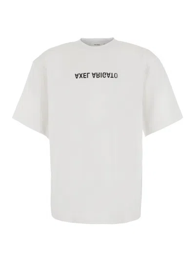 Axel Arigato Men's Cotton Round-neck T-shirt With Front Logo Lettering In White