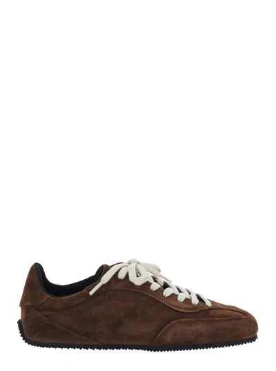 Axel Arigato Men's Suede Low Top Sneaker With Logo Lettering On Tongue In Brown
