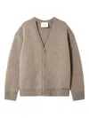 Axel Arigato Relaxed Fit V-neck Wool Cardigan With Embroidered Logo In Brown