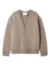 Axel Arigato Relaxed Fit V-neck Wool Cardigan With Embroidered Logo In Brown