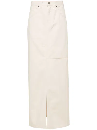 Axel Arigato Midi-length Cotton Skirt With Front Slit And Five-pocket Design In White