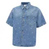 Axel Arigato Miles Logo Print Cotton Denim Shirt In Blue