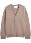 Axel Arigato Relaxed Fit V-neck Wool Cardigan With Embroidered Logo In Brown