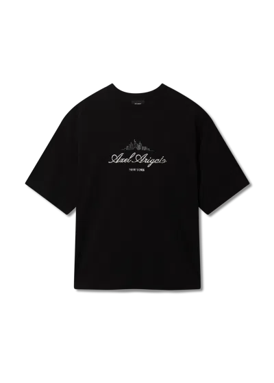 Axel Arigato Logo-embroidered Dropped-shoulder T-shirt In Black