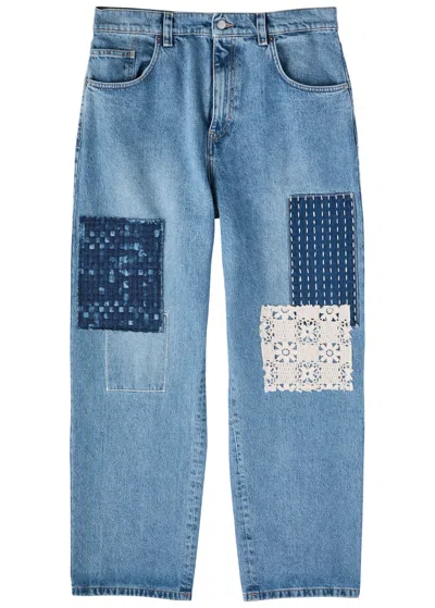 Axel Arigato Patchwork Wide-leg Jeans In Light Blue