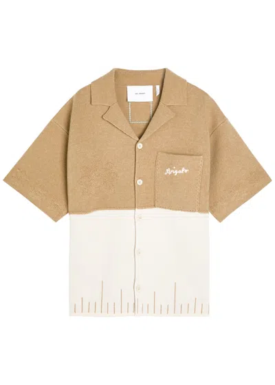 Axel Arigato Pier Textured Logo-embroidered Wool Shirt In Brown