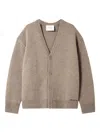 Axel Arigato Relaxed Fit V-neck Wool Cardigan With Embroidered Logo In Gray