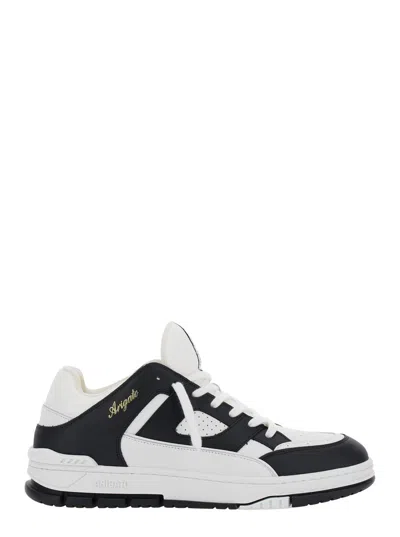 AXEL ARIGATO 'AREA LO' BLACK AND WHITE LOW TOP SNEAKERS WITH LAMINATED LEATHER IN LEATHER BLEND MAN