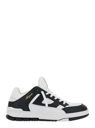 AXEL ARIGATO 'AREA LO' BLACK AND WHITE LOW TOP SNEAKERS WITH LAMINATED LEATHER