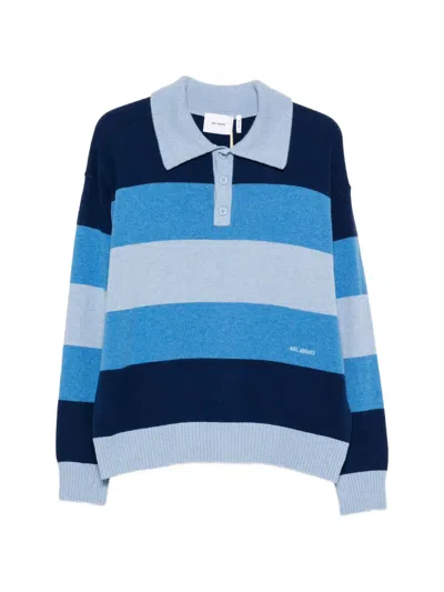 Axel Arigato Striped Polo-collar Sweater In Blue