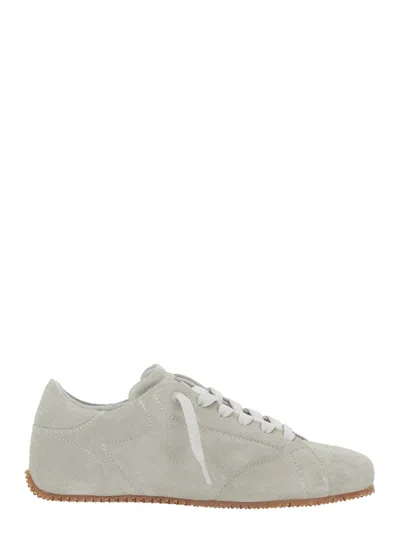 Axel Arigato Tact Suede Low Top Sneaker With Logo Tongue Lettering In Grey