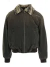 Axel Arigato Tweed-collar Cotton Bomber Jacket In Gray